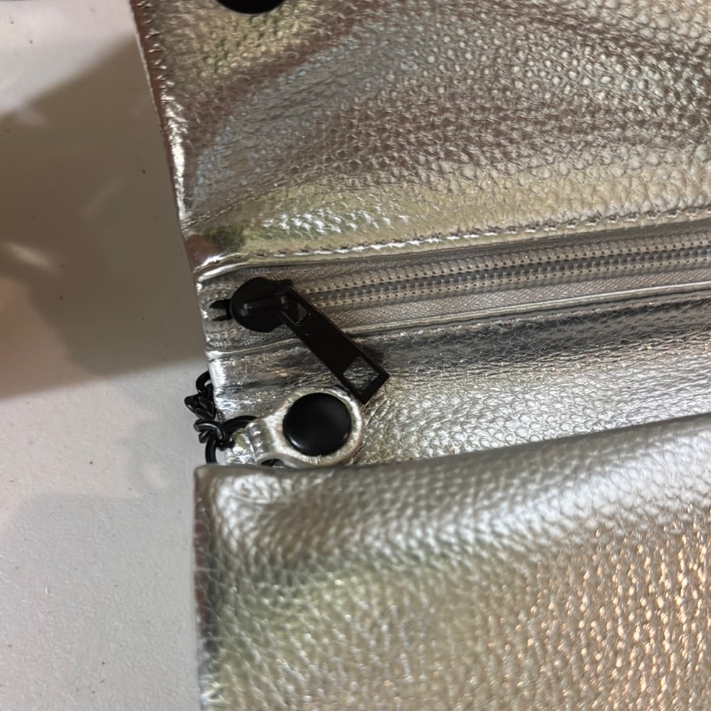 Women's Silver Metallic Crossbody Bag with Black Chain | Y2K Futuristic Purse | - Picture 4 of 9